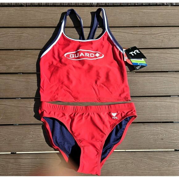 TYR Women's Lycra Nylon Diamondback Red Life Guard Workout Tankini  Size L NWT - Picture 1 of 4